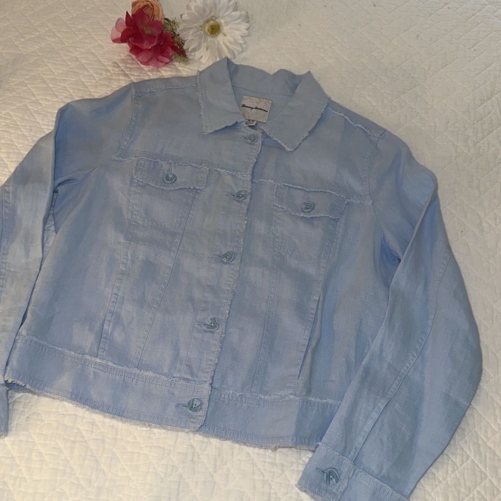 Tommy Bahama Two Palm Raw Edge Point Collar Long Sleeve Button Front Jacket - Picture 7 of 11
